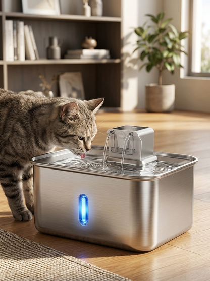 Fontaine à Eau pour Chat en Inox – Sans Fil & Rechargeable USB-C | MAVRO