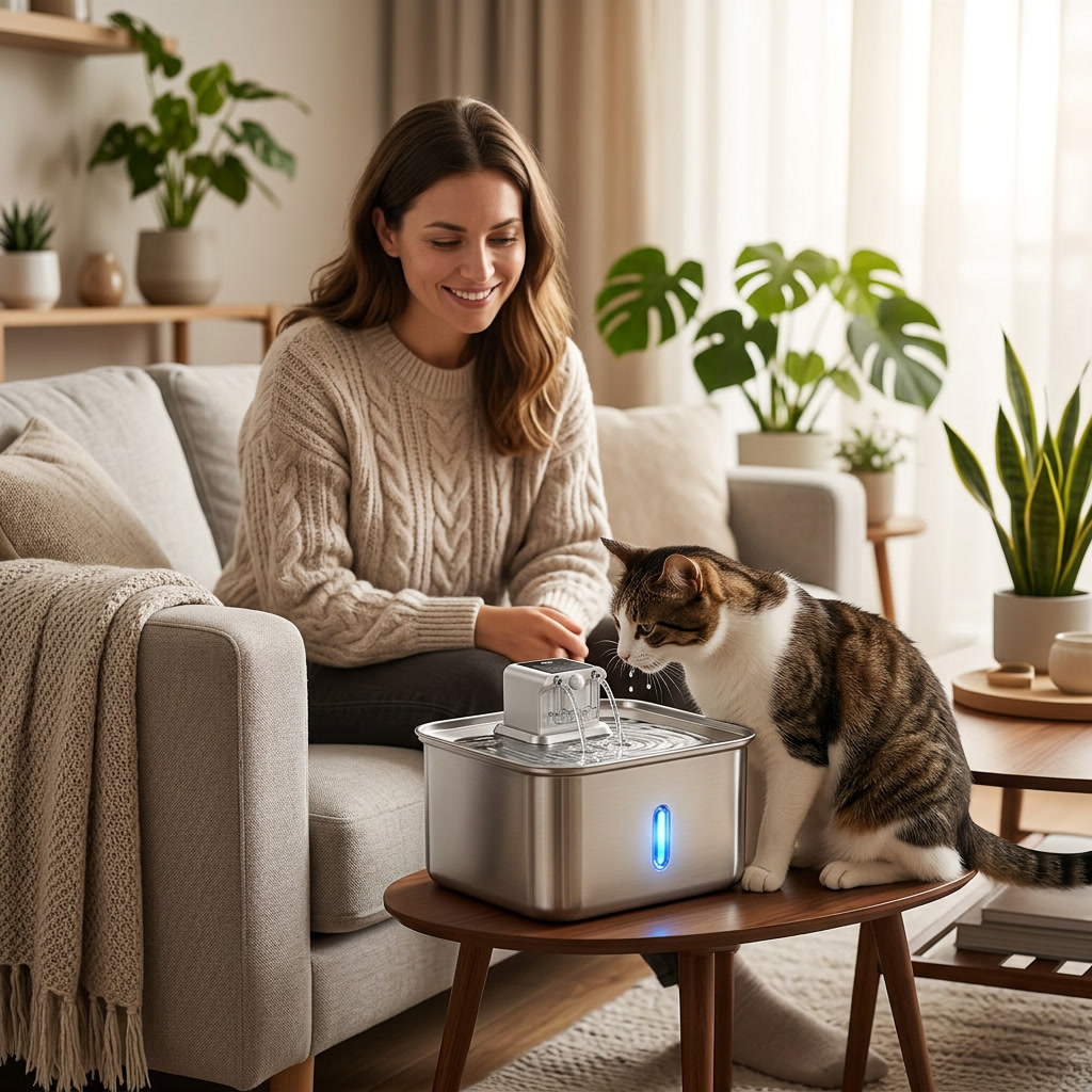 Fontaine à eau pour chat- Inox Rechargeable sans fil MAVRO